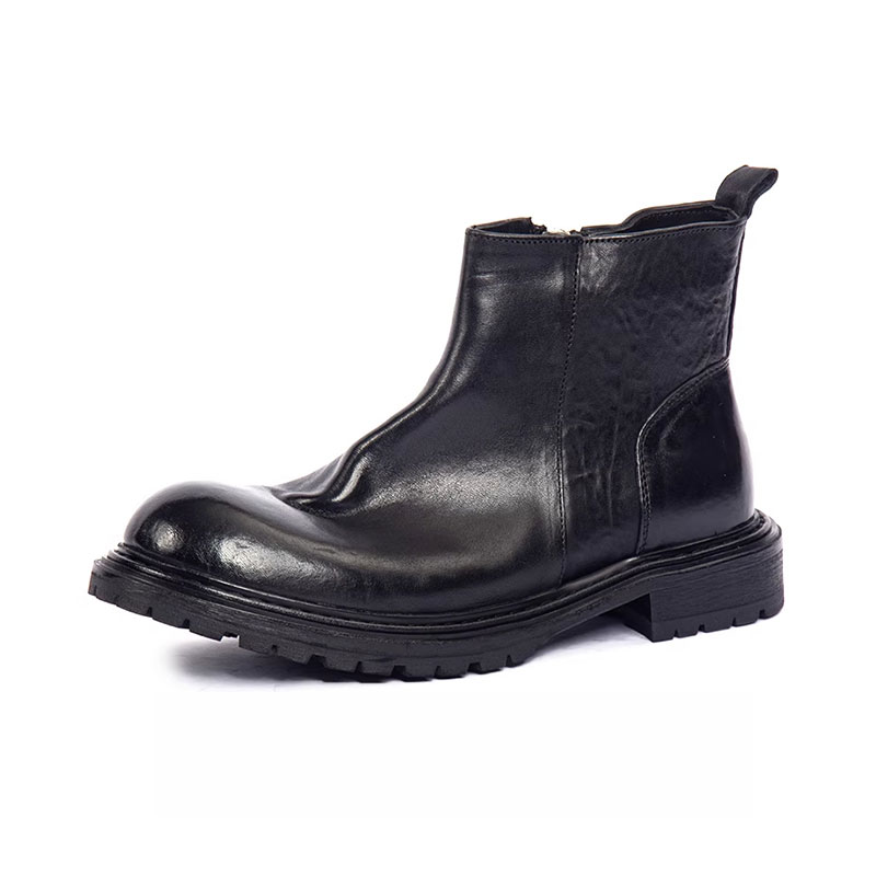 新款英伦风复古冬季马皮皮靴高帮休闲固特异皮鞋短靴真皮圆头男靴