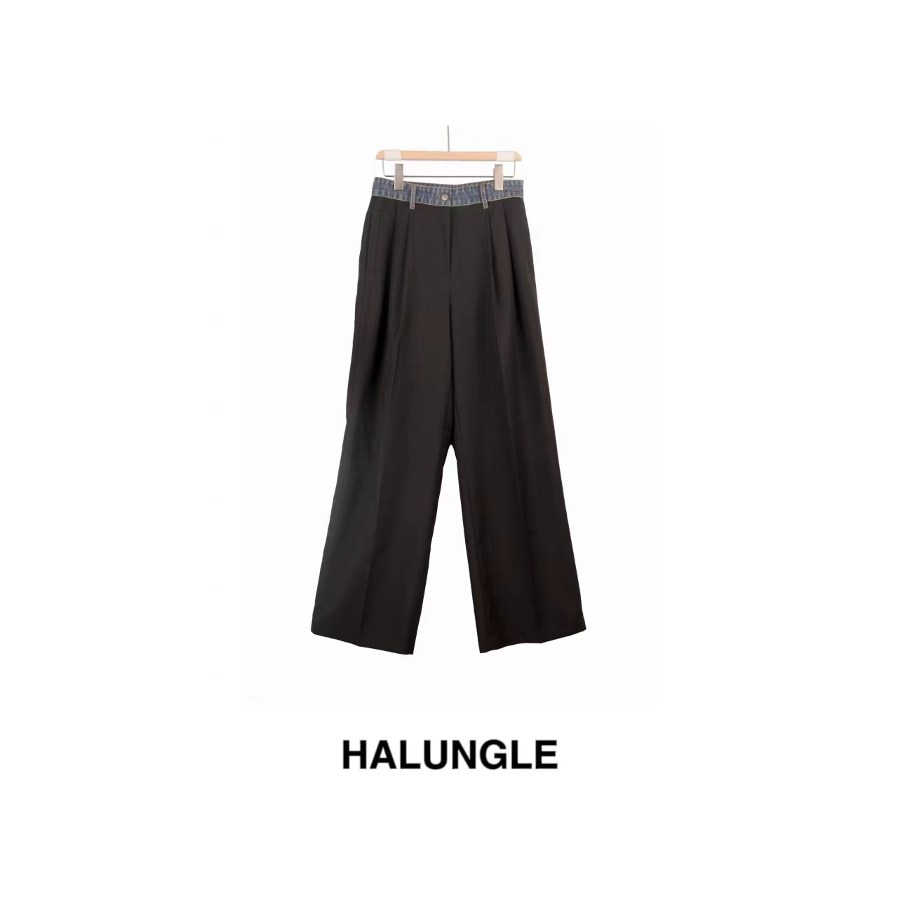 HALUNGLE/海伦格丽  1008-1  HD垂感拼接宽松西装直筒裤