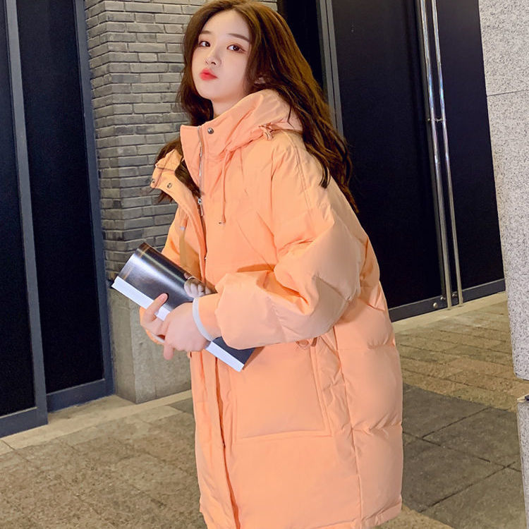 百搭羽绒服橘色羽绒服女连帽中长款小个子2023宽松羽绒服时
