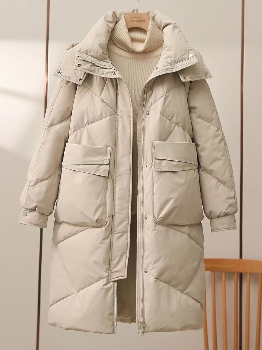 百搭2023中长款羽绒服女韩版宽松羽绒服冬季加厚保暖爆