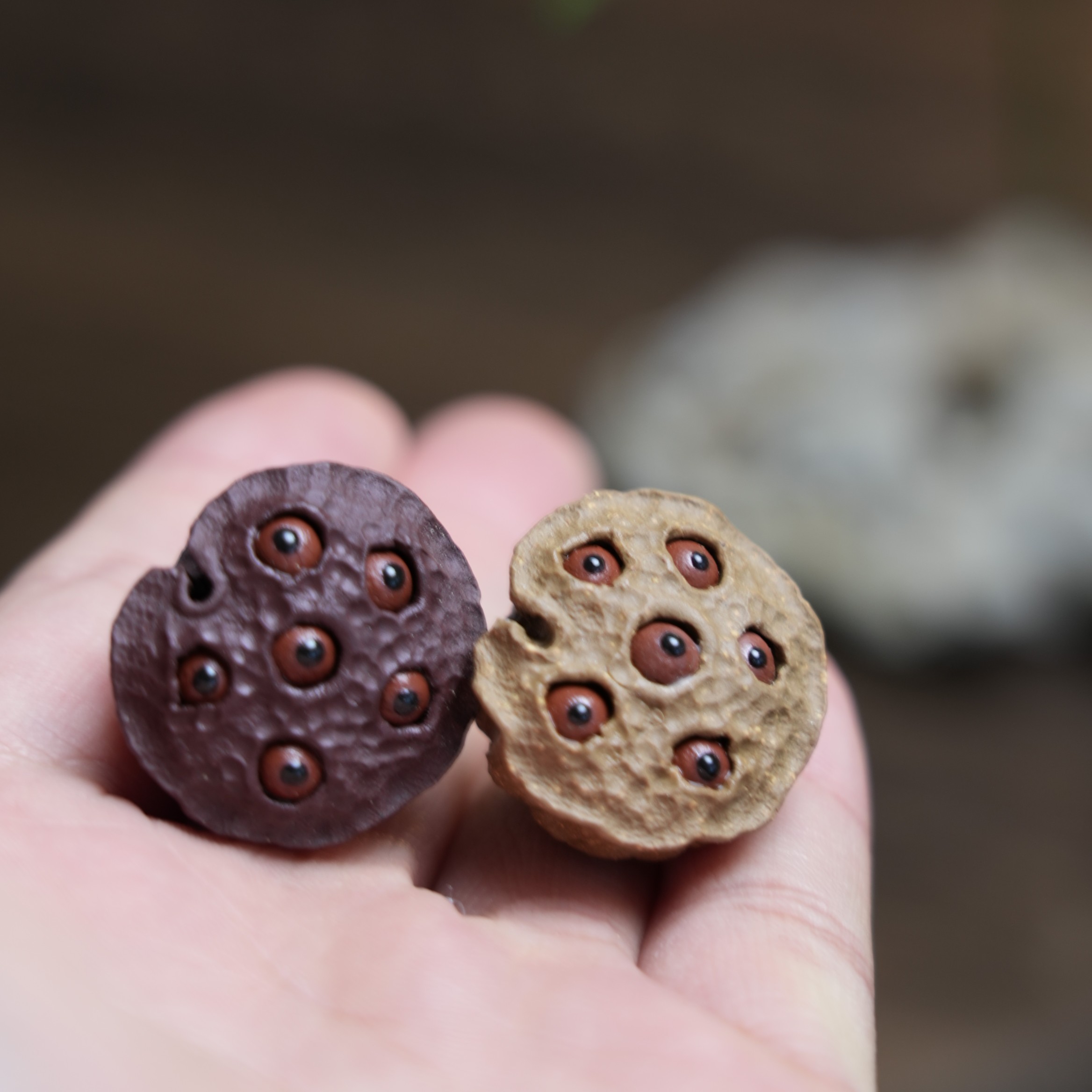 紫砂小莲子茶宠摆件两个发货全手工制作可茶养茶道迷你全手小摆件