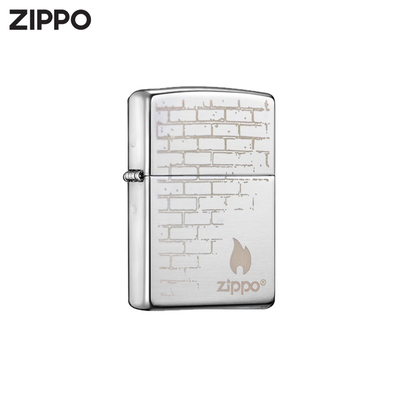 ZIPPO正品打火机砖墙火镜面银色男士经典个性简约防风常规机