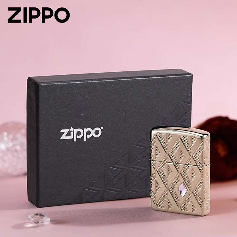 ZIPPO正品打火机蔷薇水晶礼盒款精致水晶镶嵌创菱形花纹防风