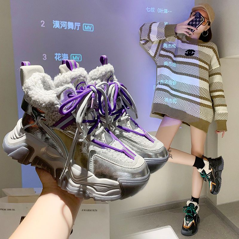 高帮老爹鞋女2023秋冬新款时尚百搭加绒加厚网红运动休闲棉鞋ins