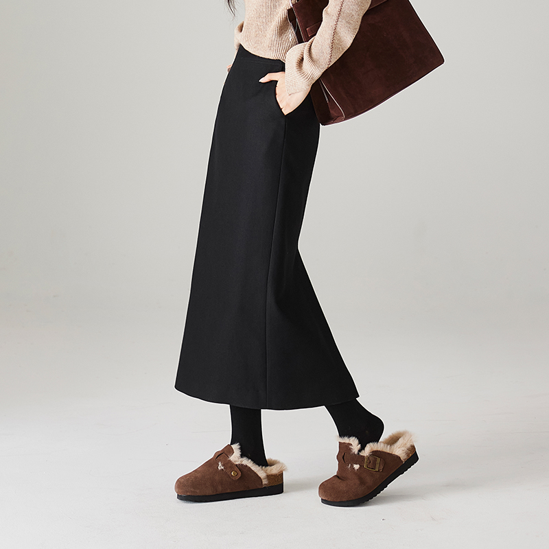 索菲丝尔冬季加厚后开叉半身裙时尚高腰显瘦保暖女长裙446815