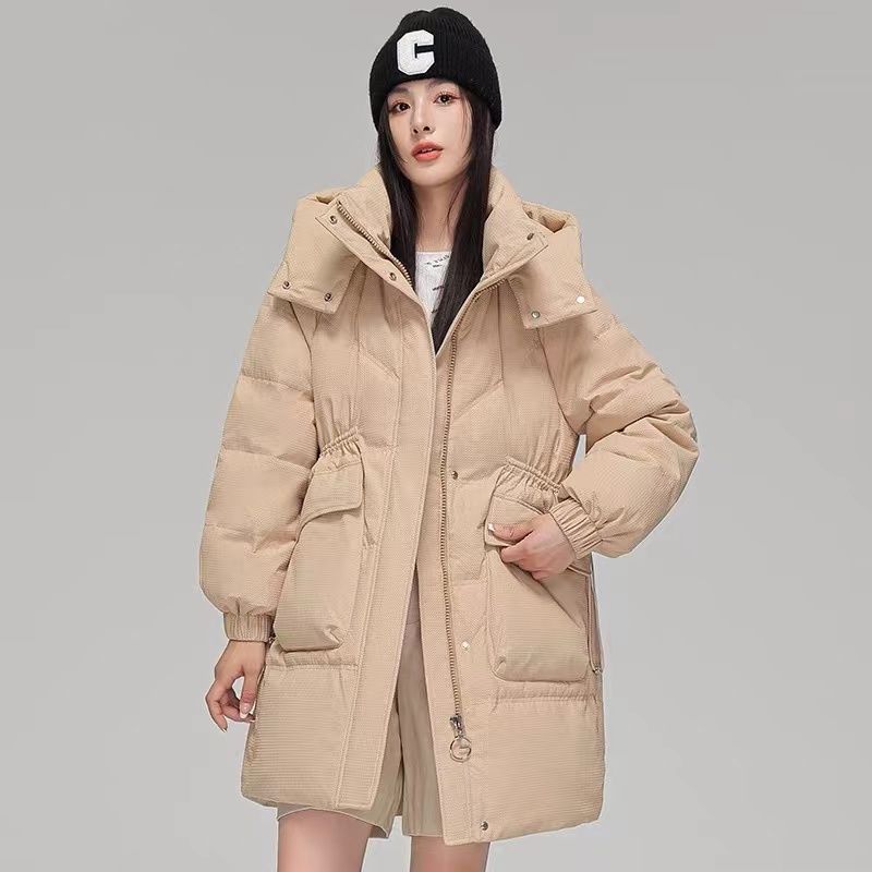 雅鹿厚款白鸭绒羽绒服女中长款2024新款秋冬天时尚加厚收腰休闲百