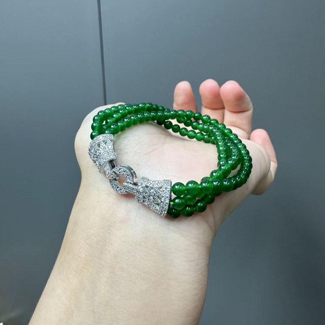 翡翠三圈手链s925银三生三世手链