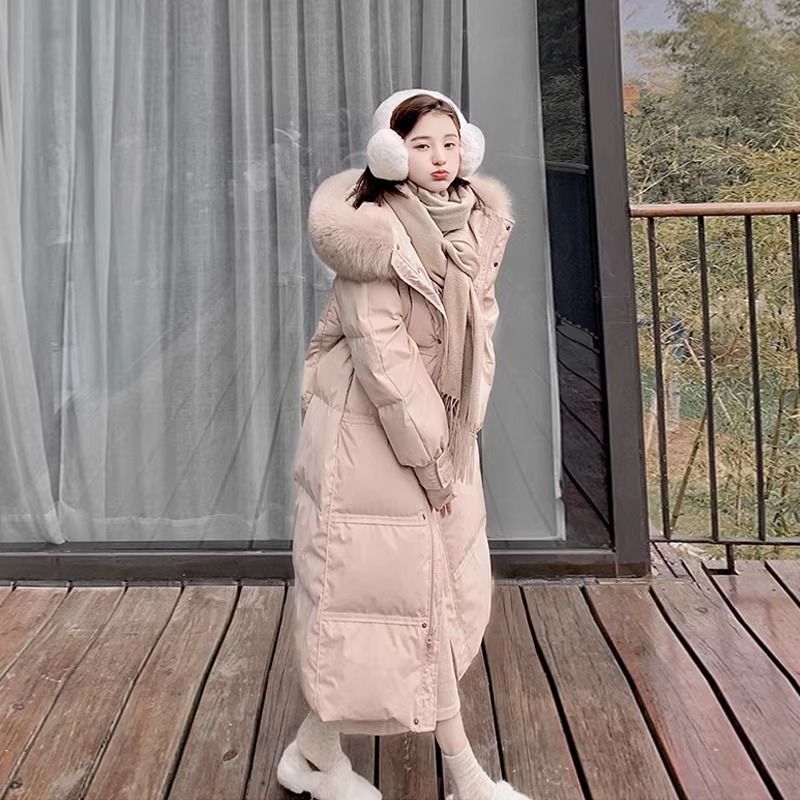 雅鹿羽绒服时尚2024新款过膝羽绒服女中长款冬大毛领爆款宽松加厚