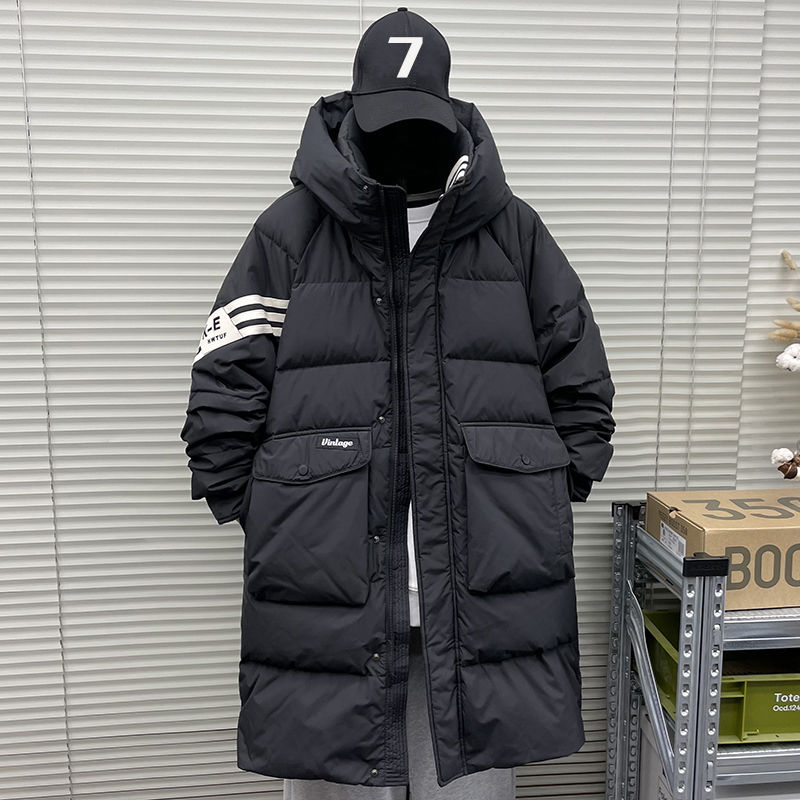 雅鹿羽绒服青少年羽绒服男中长款2024年冬季新款加厚条纹潮牌白鸭