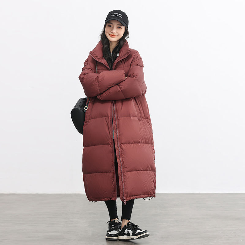 雅鹿大被子白鸭绒羽绒服女中长款2024年立领百搭时尚纯色大码显冬