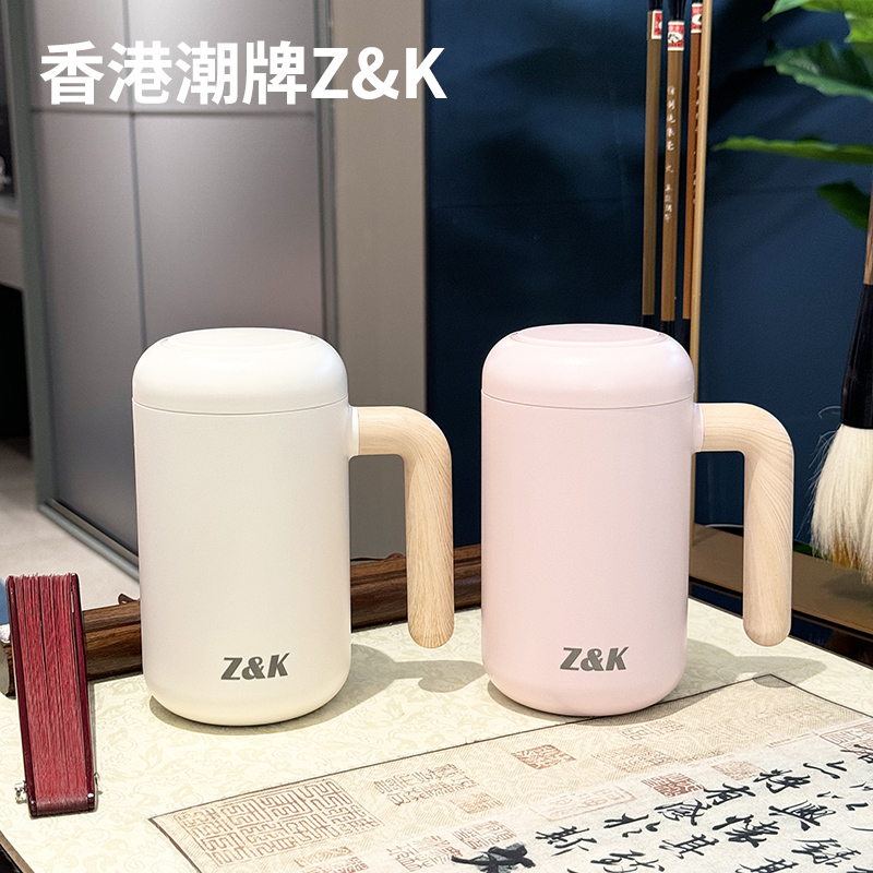 【晶晶开播必挂】ZK办公泡茶杯喷陶瓷316不锈钢茶水分离保温手柄杯