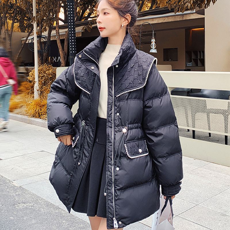 雅鹿大码雅鹿新款小香风羽绒服女中长款2024年冬季新款时尚钉时尚