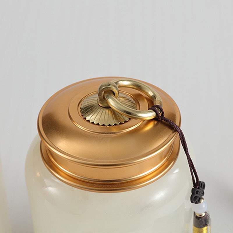 天然玉石茶叶罐摆件家用中式创意密封储存罐办公高档礼品批发