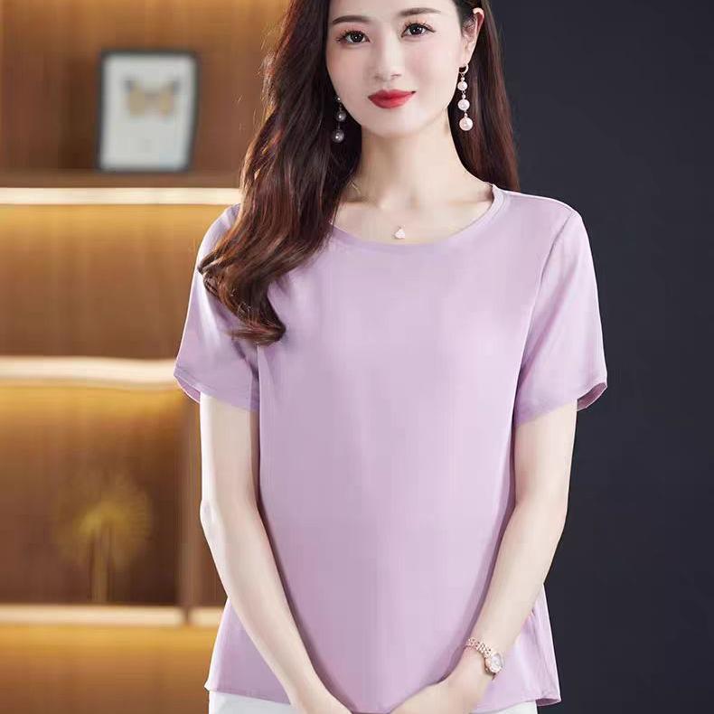 [锦蓉]以直播间款式为准  夏季女士桑蚕丝短袖上衣真丝T恤