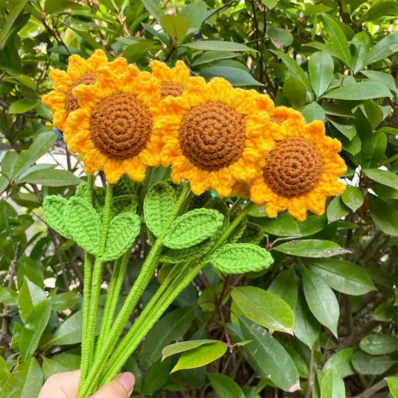 【新疆包邮】向日葵毛线编织花束 手工钩织diy花束仿真花钩针编织花