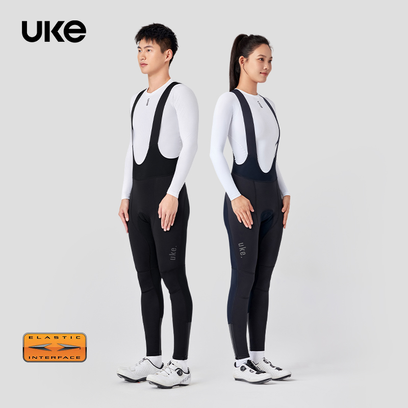 UKE男女防风抓绒背带骑行长裤EIT双箭头坐垫保暖锁温 云川/暮时