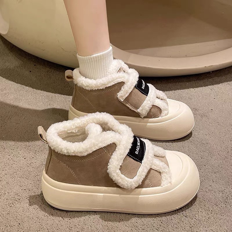 厚底魔术贴毛毛面包小白鞋子女冬季加绒保暖2023新款爆款板鞋棉鞋