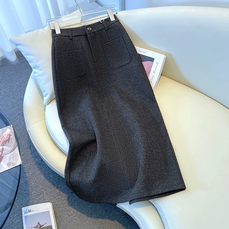 【红人上新】韩系简约松紧腰半身裙2025秋冬高腰时尚气质百搭直筒裙