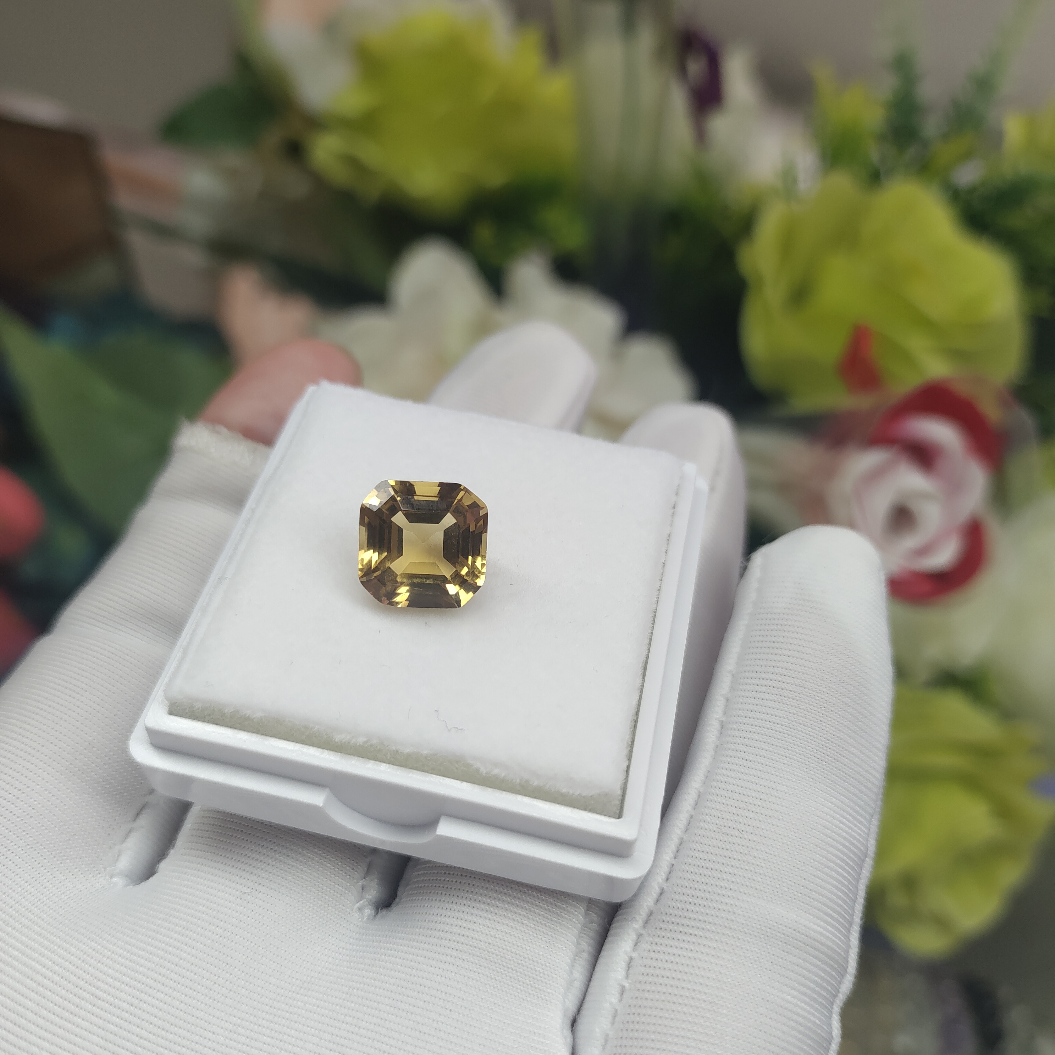 黄水晶精美正方形阿斯切切满火彩卡十毫米，适合戒指吊坠款