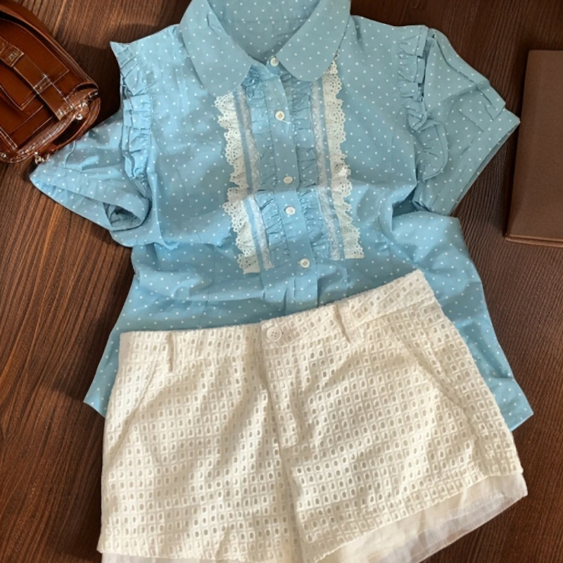 【滚娜拉美少女直播专属】小众y2k日系辣妹复古洋气蓝色百搭上衣