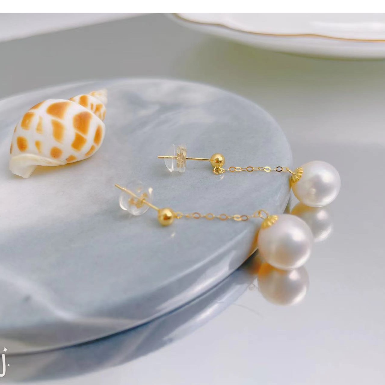 小辉珍珠/天然淡水无核正圆极光精致气质小香风许红豆同款18k金镶