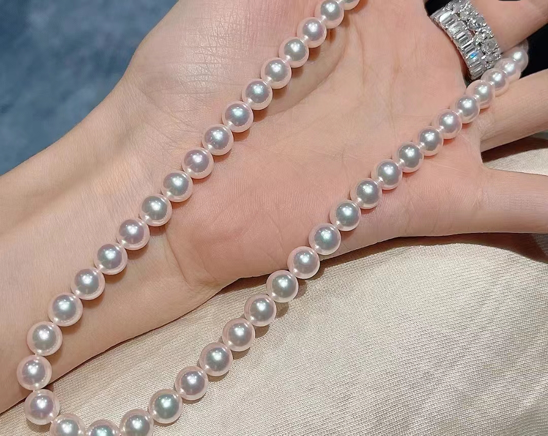 小辉珍珠/天然海水珍珠akoya天女气质7-8mm正圆强光带吉尔德大证