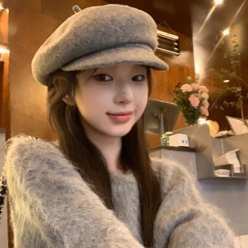 韩版百搭羊毛呢贝雷帽子女款冬季休闲气质鸭舌帽英伦复古画家帽