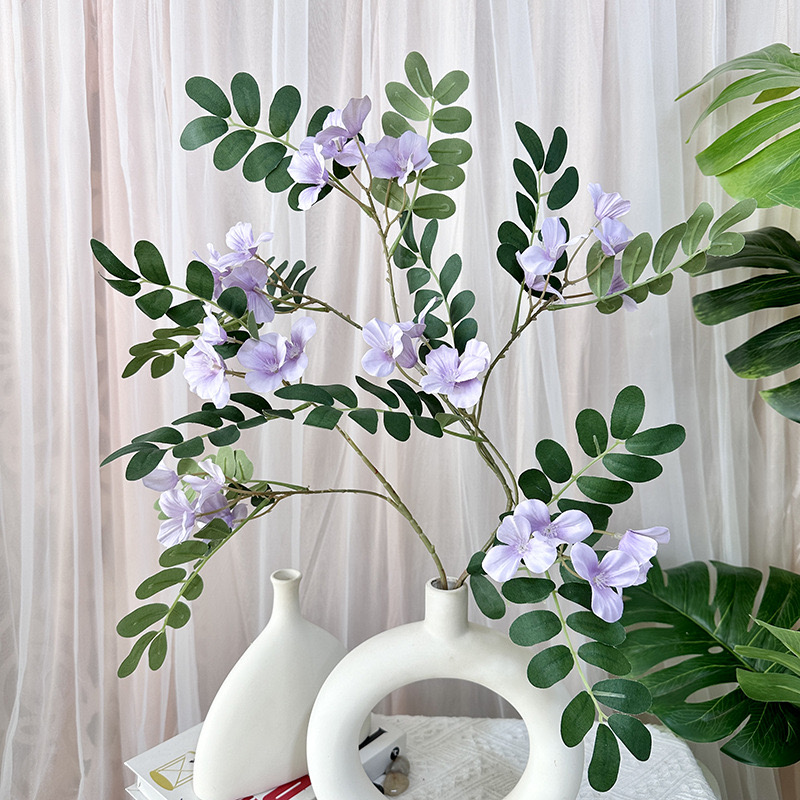 新品槐树花白色仿真绿植小清新居家客厅桌面插花摆件阳台装饰假花
