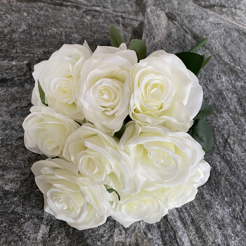 （5枝）10头大玫瑰花欧式小盆栽花艺假花仿真玫瑰花摆件仿真批发