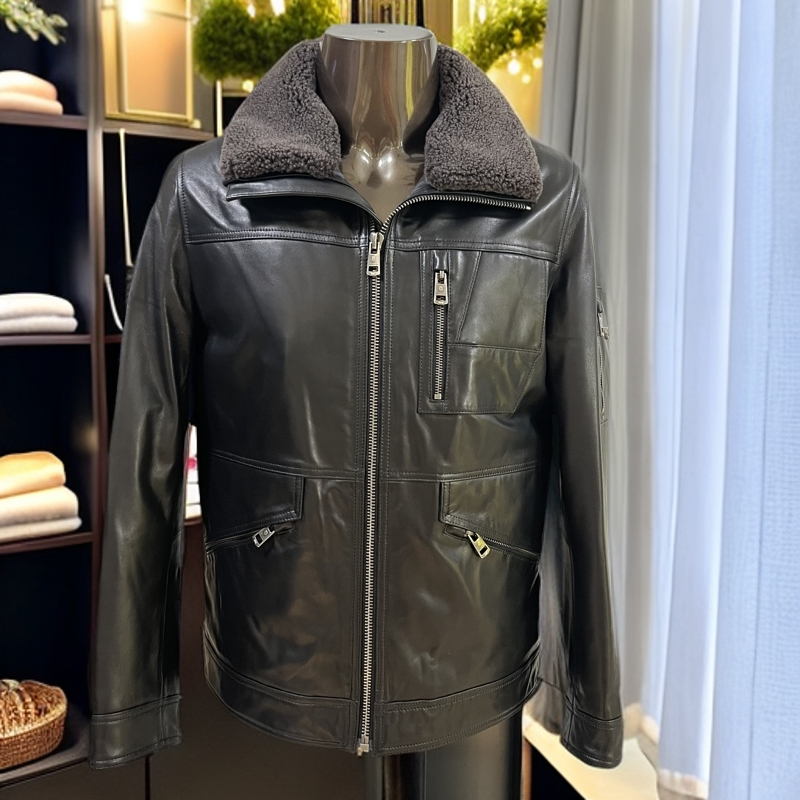 【迪克斯利】男士皮衣时尚翻领真皮羽绒外套夹克飞行夹克