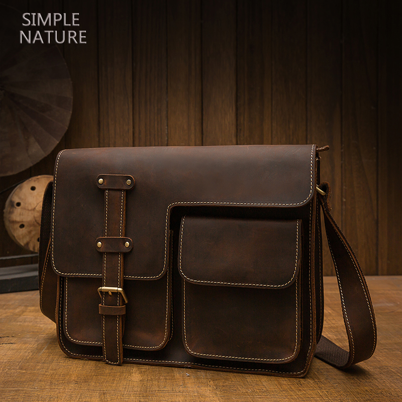 手工牛皮男士单肩包真皮休闲斜挎包男包疯牛皮个性邮差背包机车包