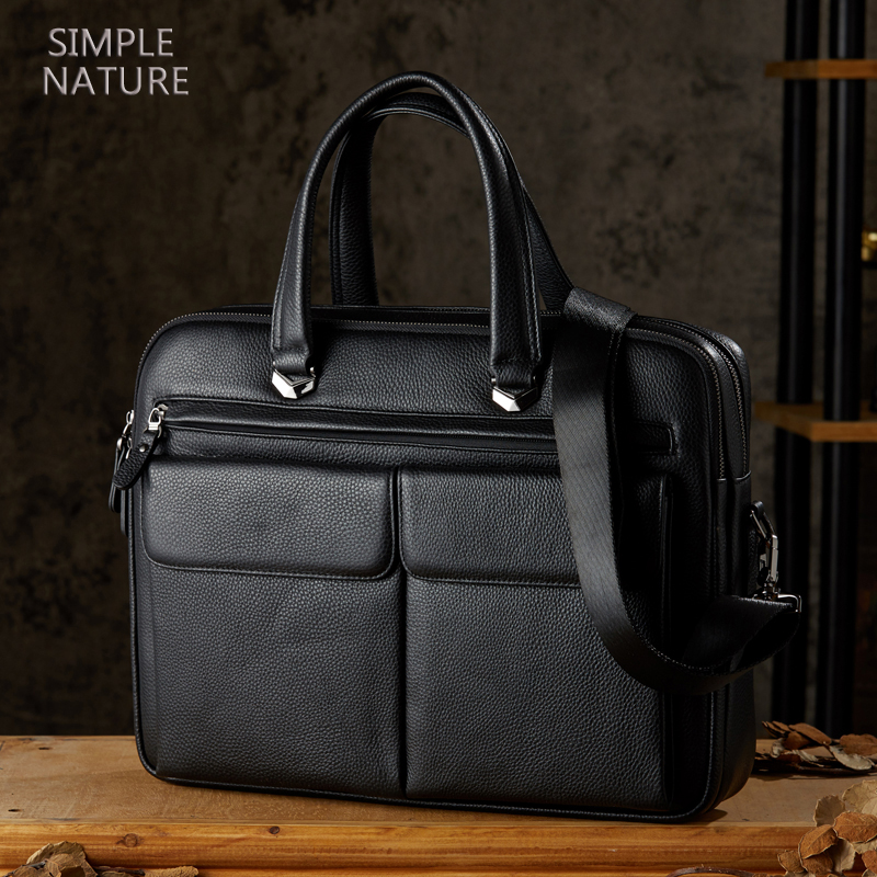 手工真皮男士商务包休闲单肩包简约百搭头层牛皮公文包手提电脑包