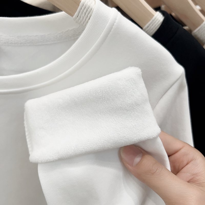 加绒加厚白色保暖大码胖mm百搭韩版长袖正肩显瘦内搭洋气打底衫