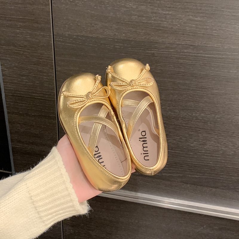 nimila/尼米拉【韩里韩气】真皮公主单鞋女童蝴蝶结极简风新款童鞋