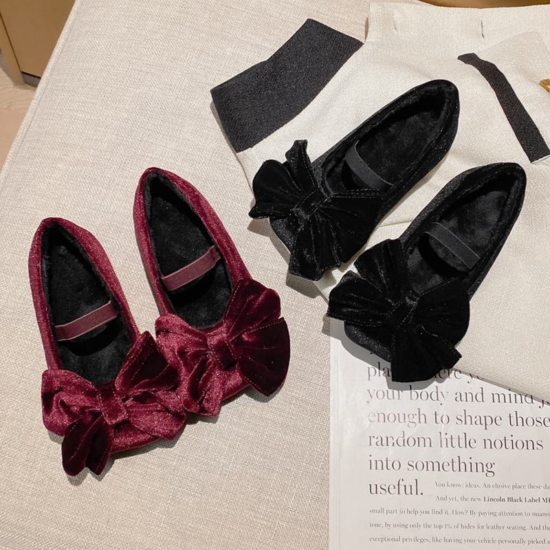 nimila/尼米拉【晚宴】女童贵气秋冬加绒新款蝴蝶结小皮鞋单鞋软底