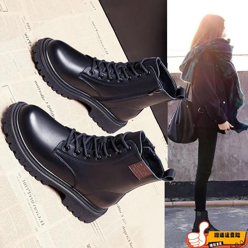 千寻一牌马丁靴女短靴2023新款百搭显瘦春秋单靴女款炸街软皮靴子