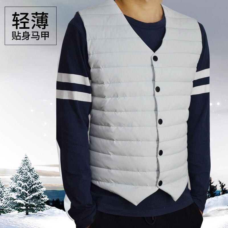 中青年羽绒马甲男士无领轻薄休闲时尚背心修身大码保暖内穿坎肩