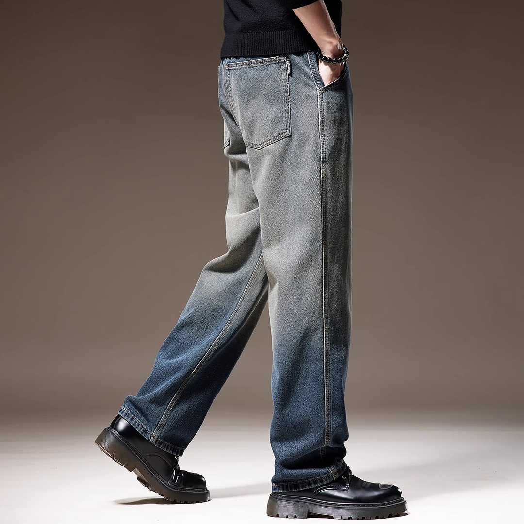 复古渐变牛仔裤男士宽松直筒春季新款高街潮牌百搭休闲裤子潮流