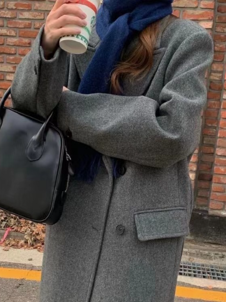 百搭东大门流行双面羊毛双面呢大衣女冬天网红款外套气质时尚宽松