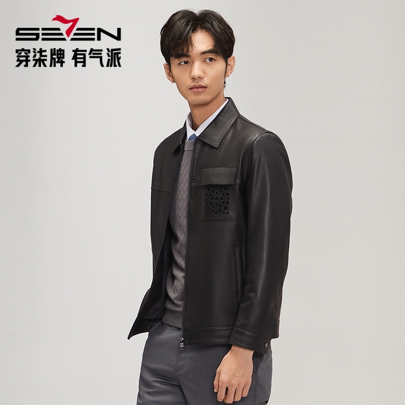 柒牌-秋冬男士皮衣商务休闲秋冬皮衣短款时尚翻领男款简约经典