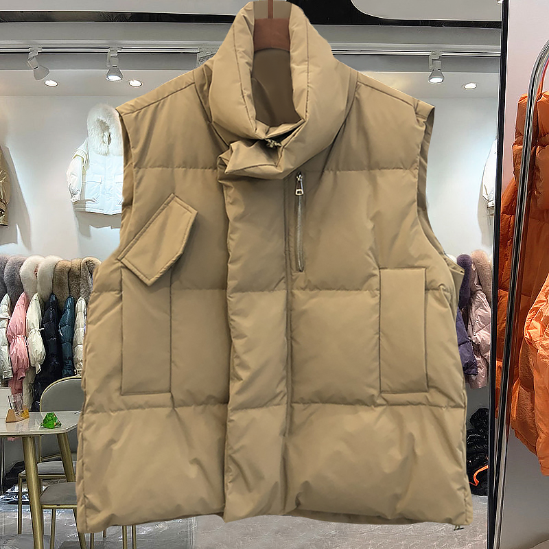 韩系秋冬慵懒感棉马甲女坎肩2023盐系外搭叠穿立领马夹背心上衣