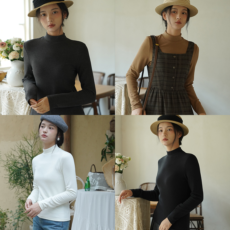 百武西【暖姜纤维】高弹保暖修身内搭发热德绒打底衫女8338