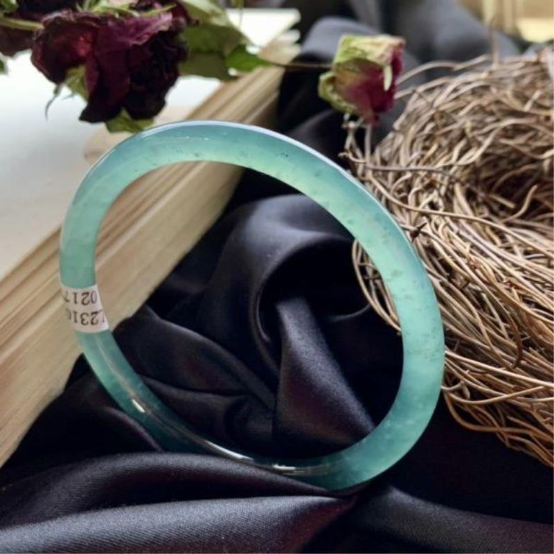 冰透蓝水美人条圆条翡翠手镯圈口59-6-6编号2177