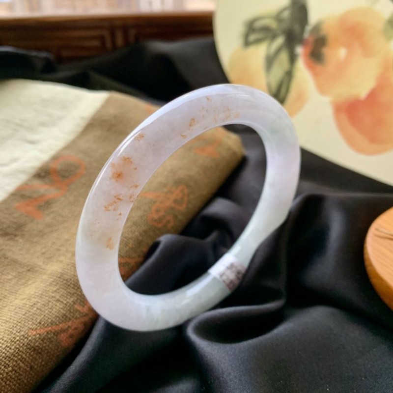 洒金圆条翡翠手镯圈口5758编号4233