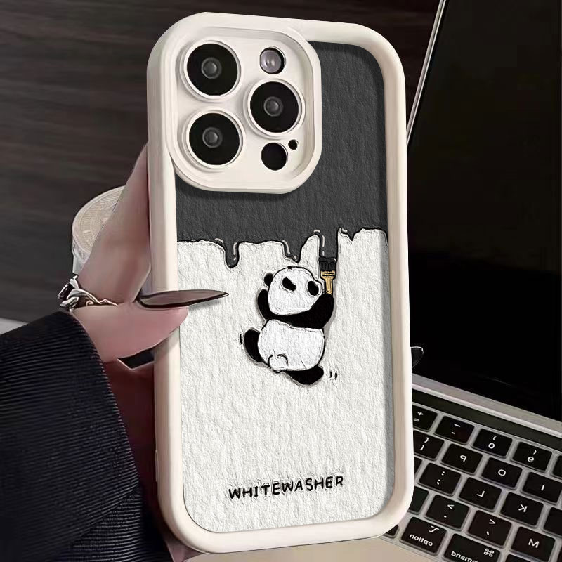 全包油画熊猫适用苹果15手机壳iphone15promax气囊12硅胶14/13