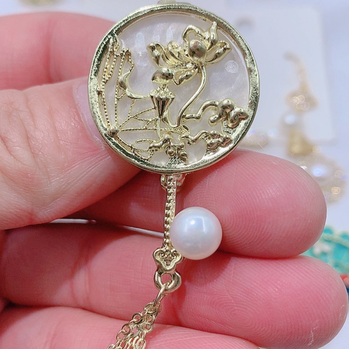 【闪购商品】淡水珍珠胸饰银S925镀金镶嵌