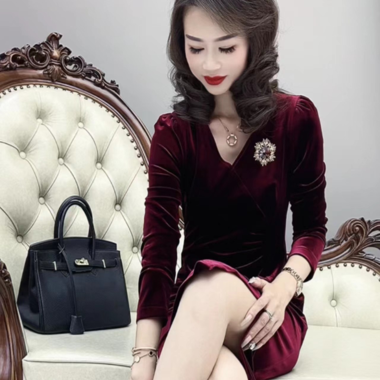 晗姐服饰 {法兰夫人} 显瘦收腰 连衣裙 8866-6