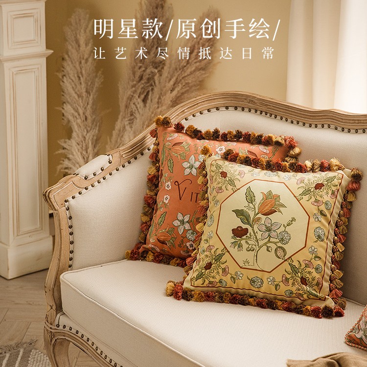 范居态度明星同款手绘美式抱枕轻奢床头靠枕垫高档抱枕沙发枕套