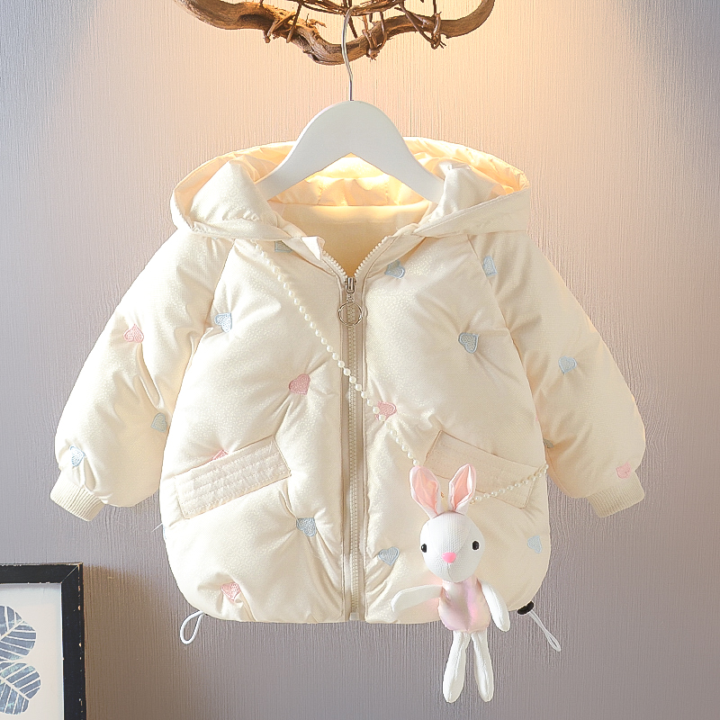 女童加绒加厚连帽洋气棉衣免洗中长款2025新女宝时尚秋冬保暖外套
