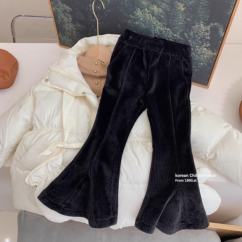 大喇叭裤女童裤子2023儿童洋气秋冬装加绒加厚外穿灯芯绒女宝裤子
